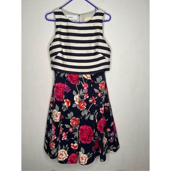 Moulinette Soeurs Anthropologie size 6 Dress Split Print Stripes Floral Cocktail - Picture 2 of 10